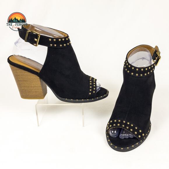 NWT Qupid Women Fashion Vegan Suede Cut Out Peep Toe Block Stacked Heel Size 7.5 - Picture 1 of 12
